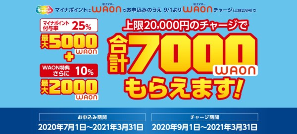 WAON(ワオン) マイナポイントの申し込み、開始日、特典、還元率、事前登録、特設サイトなどについて